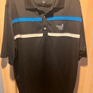 Footjoy Desert Willow Resort Men's Black Polo Shirt with Blue and White Stripes